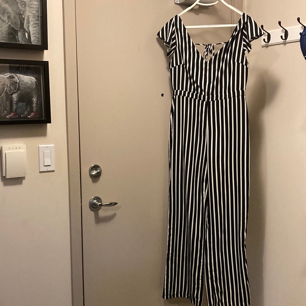 Black/cream striped jumpsuit